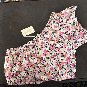 Universal Thread Floral One-Shoulder Blouse - Pink, Purple, Black, White